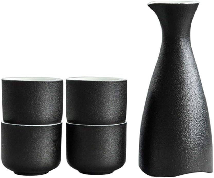 Japanese Sake Cup Set 5 Piece Porcelain Pottery Traditional Ceramic Cups Crafts Wine Glasses Japanese Sake Set with 1 Sake Serving Bottle and 4 Sake Cups,5pce