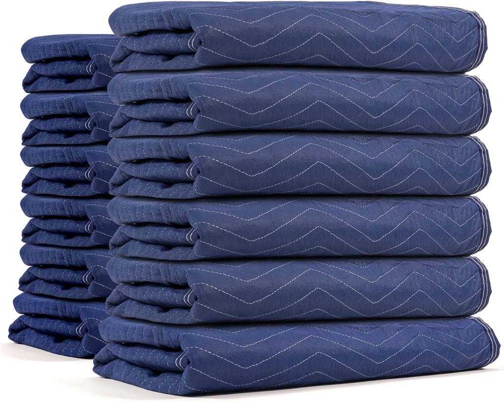 US Cargo Control Moving Blankets Heavy Duty 72"x80" 12-Pack, (43 lbs/doz), Packing Blankets for Moving Furniture, Shipping, Storage, and Freight, Blue Quilted Furniture Pads, MBSAVER43 Econo Saver
