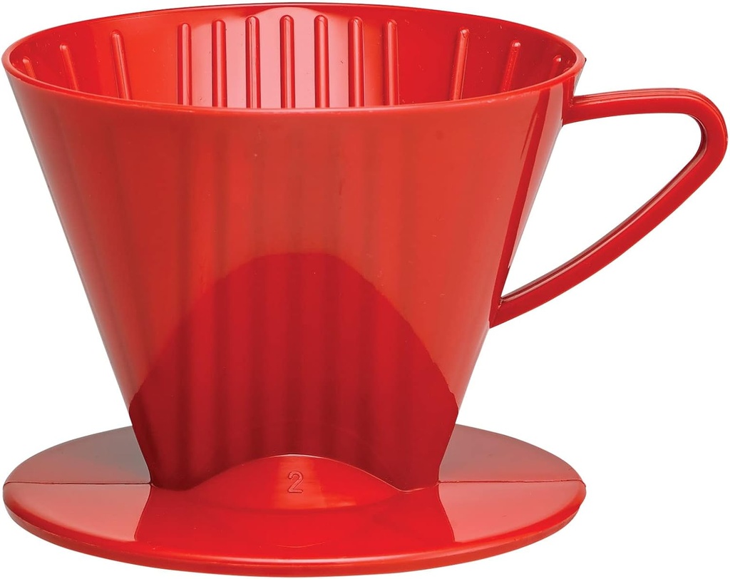 Fino Pour-Over Coffee Brewing Filter Cone, Number 2-Size, Red, Brews 2 to 6-Cups