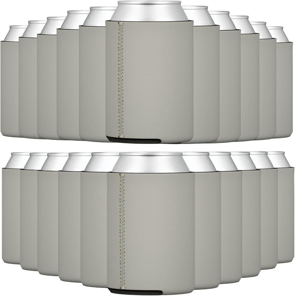 TahoeBay Neoprene Can Coolers Sublimation Blanks (50-Pack) Bulk Blank 12 Oz Can Insulator Beer Can Sleeve for Soda, Insulated Cold Drinks, Bottles - HTV, Personalized Party Favors (Silver)