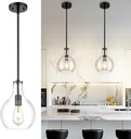 Emak 8 Inch Pendant Lights Kitchen Island, Modern Black Pendant Light with Clear Glass Shade, Farmhouse Hanging Light Fixture for Kitchen, Bathroom, Hallway, Dining Room, PL125-BK
