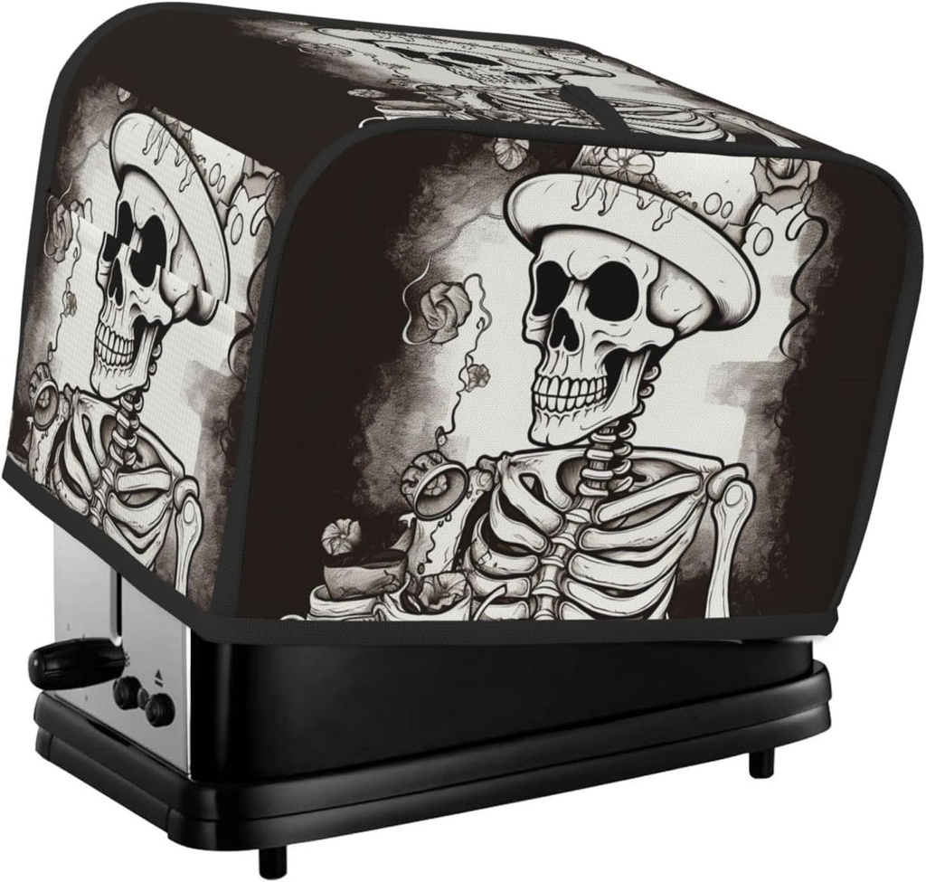 Skeleton Chef 2 Slice Toaster Covers Dustproof Splash-Proof Bread Machine Cover Fingerprint Protectors Small Washable Kitchen Appliance Cover Universal Size