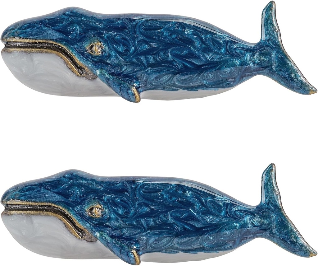 SOFFEE DESIGN Set of 2 Vintage Metal Cabinet Knob Dresser Drawer Pulls with Bowhead Whale Shape, Distressed Occean Style Closet Handles, Antique Door Knobs with Mounting Screws - Blue