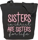 SAUIVD Sisters in Christ are Sisters for Lifes Tote Bag for Women Christian Bag Gods Sisters Gift Reusable Grocery Bags