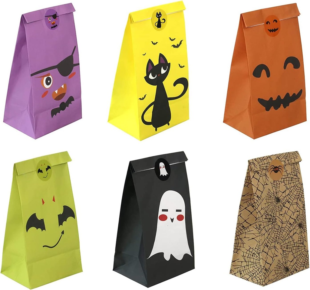 Halloween Treat Bags - 24 Pcs Halloween Trick or Treat Goody Gags Gift Bags, 24 Pcs Stickers, Hallowe'en Goodie Bags Party Supplies