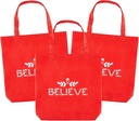 Needzo Christmas Believe Tote Bag, Red Religious Christian Bags, Reusable Grocery and Holiday Gift Packs, 3 Pack, 11 Inches