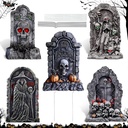 25" Halloween Graveyard Tombstone Decorations, 5PCS Extra Large Scary Halloween Gravestones Yard Signs with Lengthen Stakes,Skeleton RIP Yard Sign Lawn Garden Outdoor Decor