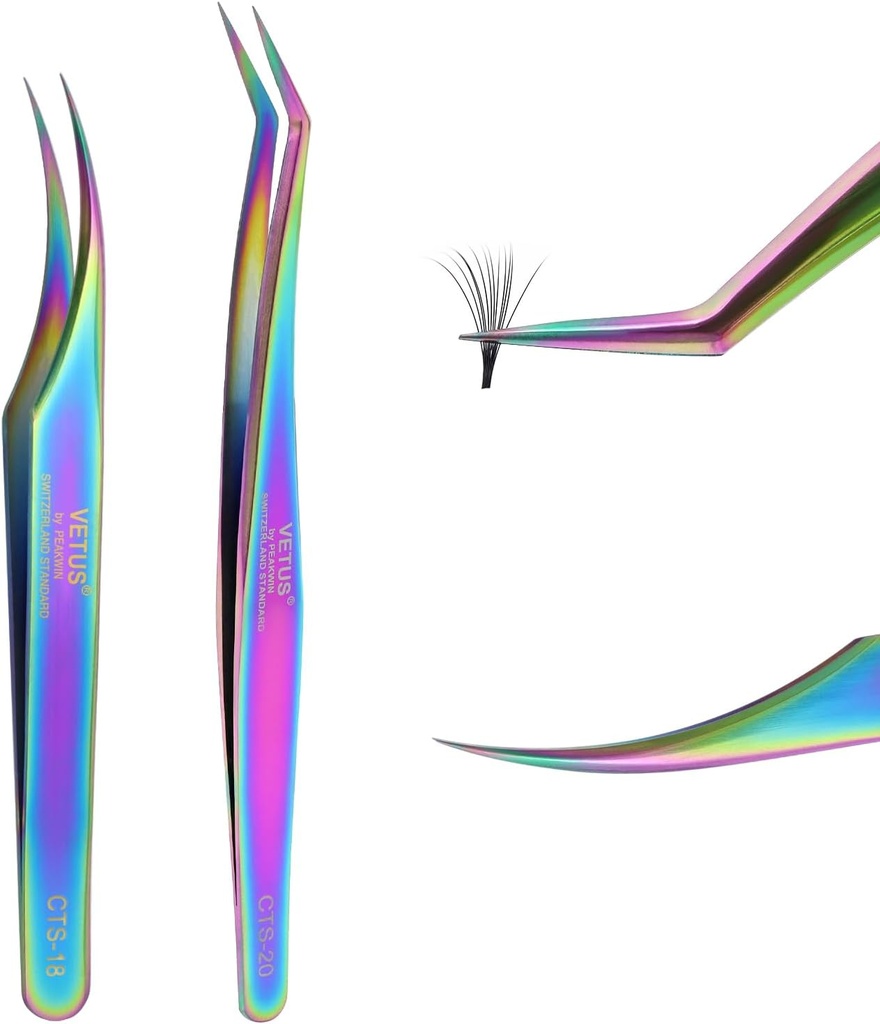 Fiber Tip Tweezers for Lash Extensions Precision Eyelash Isolation, Industrial Tweezers for Crafting,Soldering, Laboratory Work, Jewelry-Making Non-Slip Grip Stainless Steel by EMEDA(2PCS)