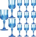 XKXKKE 12 Pcs Blue Plastic Wine Glasses, Plastic Water Goblets for Parties, Stemmed Drinking Glasses for Wedding Reception, Grand Event Party Bar Supplies Reusable Drinking Cups
