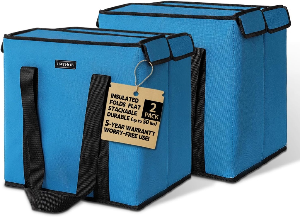 HATHOR Hot Cold Insulated Grocery Bags Reusable Stackable Collapsible Foldable Cooler Boxie Bag Shoping Totes for Groceries in Car, Frozen Food & Travel
