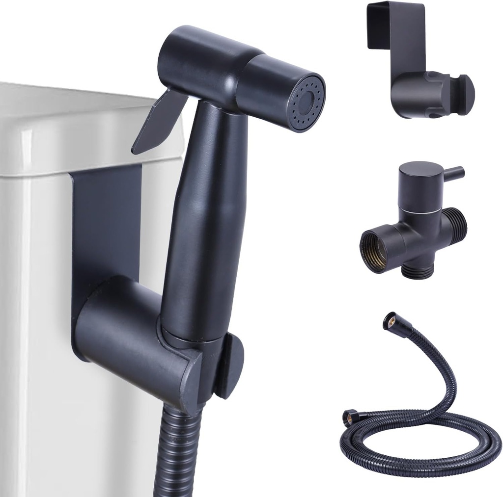 Handheld Bidet Sprayer for Toilet, Stainless Steel Adjustable Pressure Jet Spray Kit for Feminine Wash, Baby Diaper Sprayer & Muslim Shower, Leak-Proof with Easy Wall or Toilet Mount (Black)