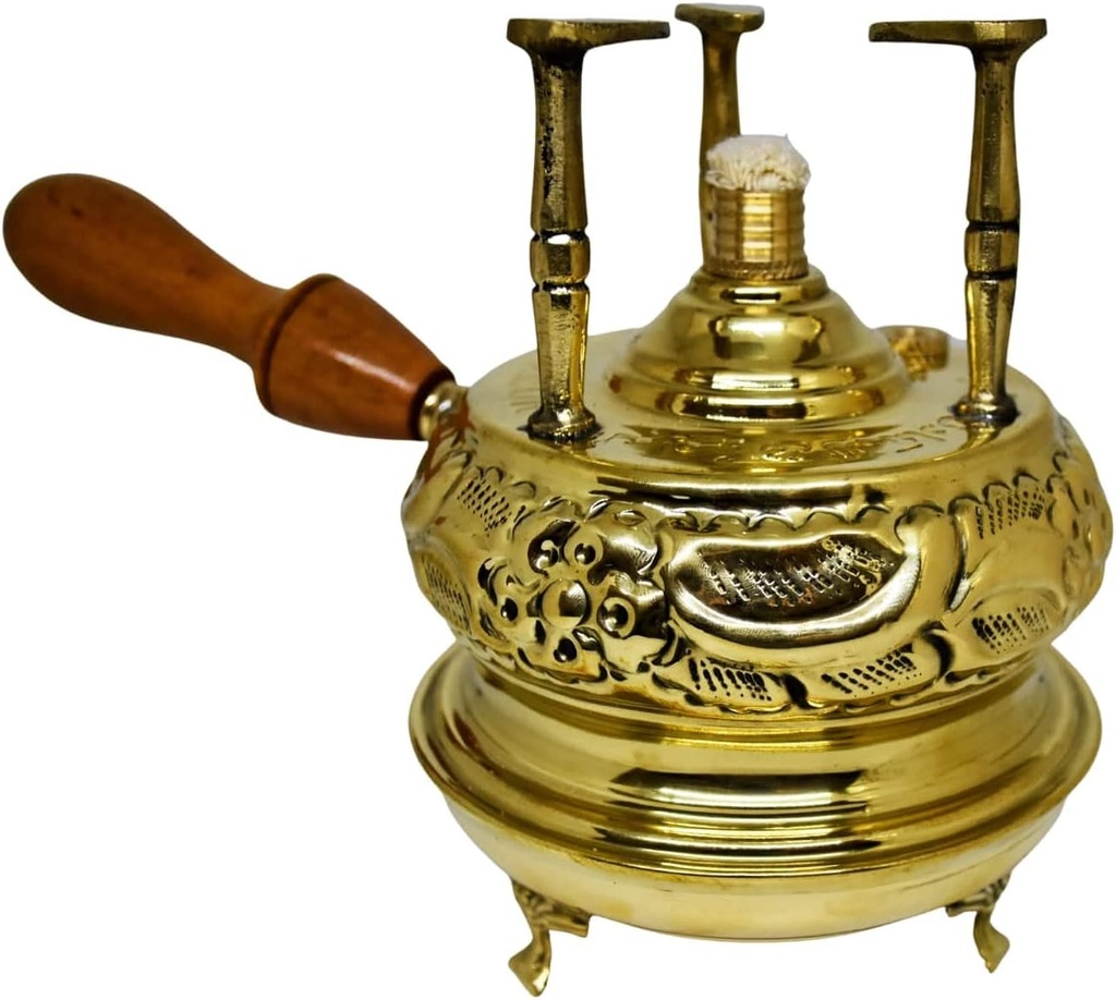 Al Bramony Brass Engraved Copper Turkish Greek Coffee Alcohol Burner Maker Table Top Tabletop With Wooden Handle Arabian Solid Large Size Hand Hammered Handmade Egypt Egyptian Decanter