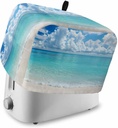 Ocean Blue Toaster Cover 4 Slice, Beach Nature Coast Sea Shore Sky Seawater Dustproof Bread Machine Oven Cover with Storage Pockets, Fits Most Kitchen Toasters Protector