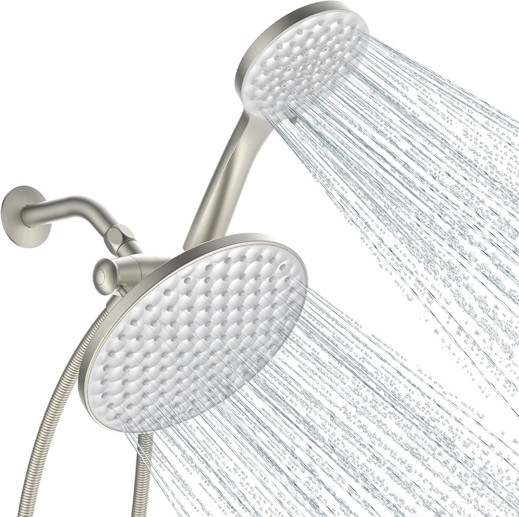 8.6 inch shower head with handheld, High Pressure handheld shower head, 6-Settings Dual Shower Heads with Hose double Showerheads Brushed Nickel