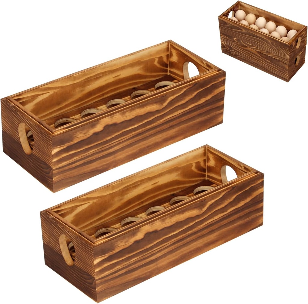 Wooden Crate for 24 Fresh Eggs, Stackable Holder Countertop With Double Layers for Display, Rustic Storage Box With Handle for Easter Supermarket Farm Kitchen Supplies, 2 PCS