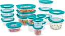 Rubbermaid 38-Piece Food Storage Containers with Snap Bases for Easy Organization and Lids for Lunch, Meal Prep, and Leftovers, Dishwasher Safe, Clear/Blue