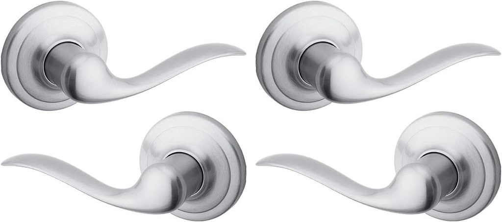 Kwikset Tustin Passage Door Lever, Non-Locking Stylish Door Handle for Interior Hallway and Closet Doors, Reversible Design for Easy Install, in Satin Chrome (Pack of 2)