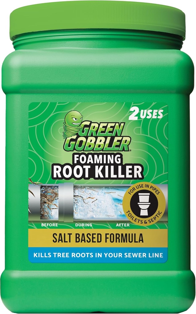 Green Gobbler, FOAMING Root Killer | Kills Tree Roots in Pipes & Sewer Lines | Contains No Copper Sulfate | Safe for Pipes and Septic - 2 USES, 4 LBS