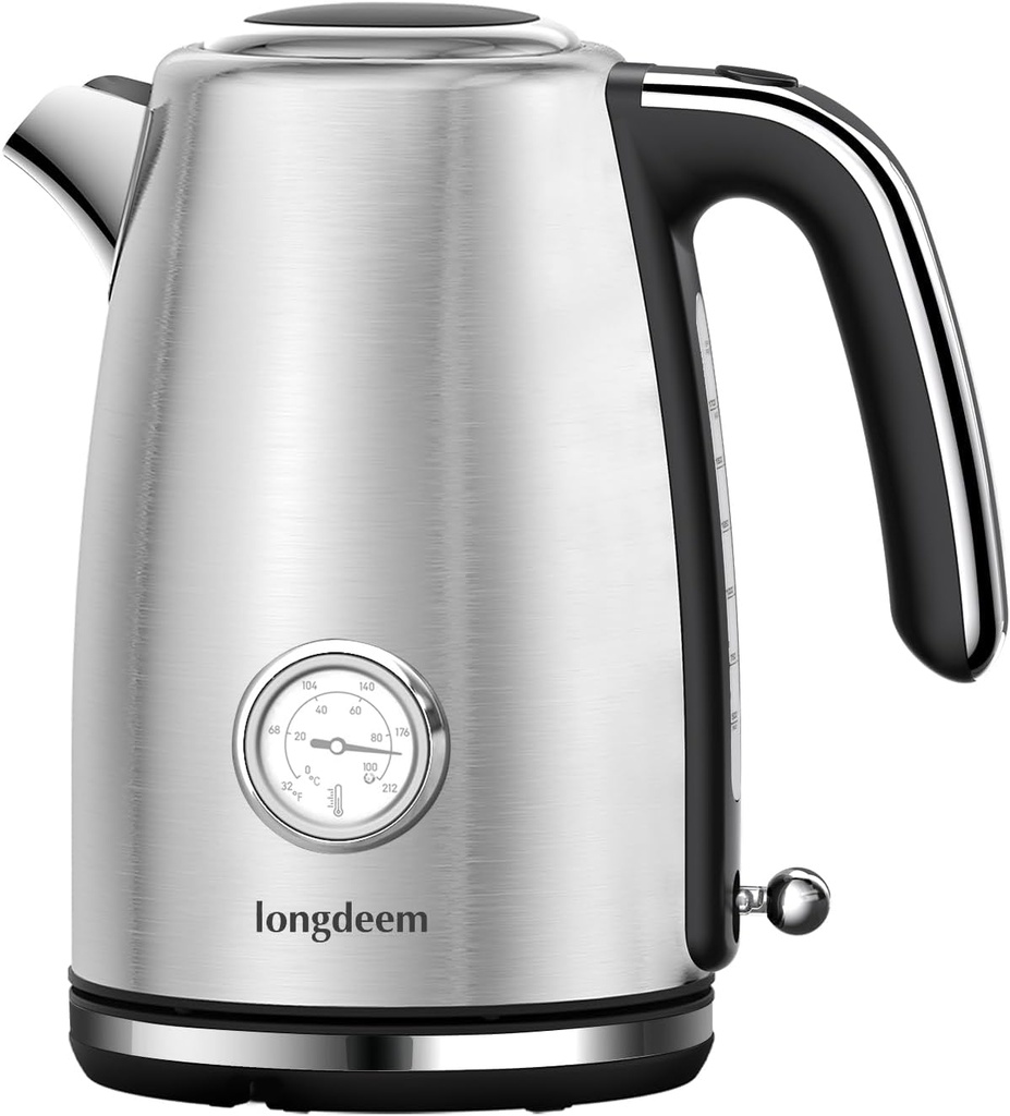 LONGDEEM LD-K3041E-Silver - Electric Kettle - 1.7L Stainless Steel, Thermometer, Auto Shutoff, Silver