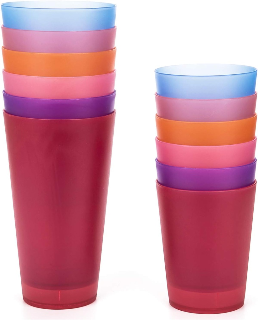 KX-WARE 32-ounce and 18-ounce Plastic Tumblers/Drinking Glasses/Party Cups/Iced Tea Glasses Set of 12, 6 Assorted Colors | Unbreakable, Dishwasher Safe, BPA Free