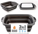 Asado Collabsible XL BBQ Prep Tub w/Cutting Board, Colander & Lid - Great for Tailgating, Barbecue, Meal Prep and Food Storage (Black)