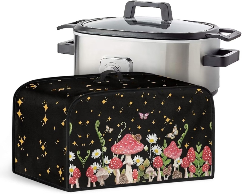 Mushroom Butterfly Anti-Dirty Crock Pots Cover Compatible with 6-8 Quart Slow Cooker Scratches-Proof Machine Washable Oval Crock Pots Case for Home Kitchen Decoration