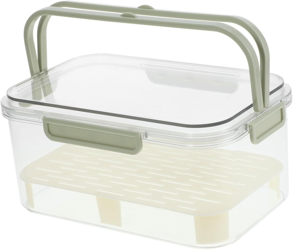 Portable Fresh-keeping Box for Fruits and Breads Multi-purpose Food Storage Organizer with Removable Drain Plate for Camping Outdoor Picnics and Kitchen Use