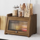 Bread Box for Kitchen Counter,Double Layer Bamboo Wood Bread Box,Bread Storage Bin with Acrylic Wavy Door Panel,Bread Storage Container for Cabinet Bedroom Bathroom(15.75 * 12.2 * 11.02in, B)