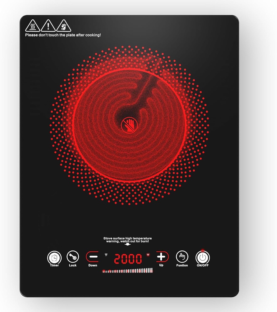 VBGK Single Burner Electric Cooktop,110V 1800W Electric Stove Top with LED Touch Control,Single electric burner 9 Power Levels, 4 hTimer, Safety Lock,Overheat protection