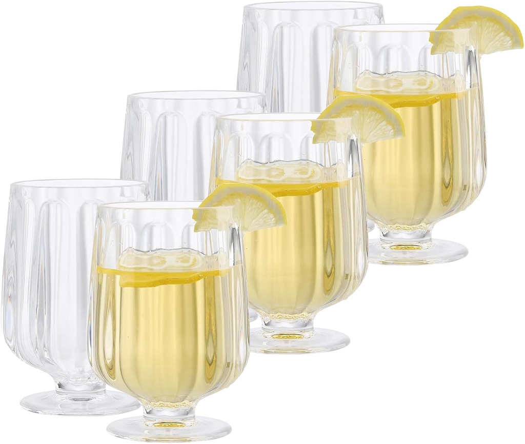 6-Pack Short Stem Plastic Wine Glasses - 12oz Sturdy Tumbler Cups, Vintage Style Shatterproof Goblets for Casual Parties, Picnics, Daily Use