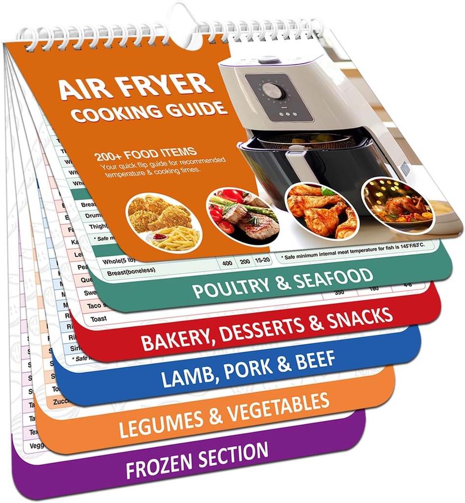 𝑶𝒗𝒆𝒓 200 𝑭𝒐𝒐𝒅𝒔 Air Fryer Cheat Sheet Magnets Cooking Guide Booklet, Air Fryer Cooking Guide, Air Fryer Magnetic Cheat Sheet Set, Air Fryer Accessories for Fry and Cook