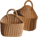 2pcs Wall Hanging Woven Storage Basket Set Handmade Kitchen Organizer for Cutlery and Vegetables Rustic Plastic Wicker Baskets Space-Saving Wall Decor