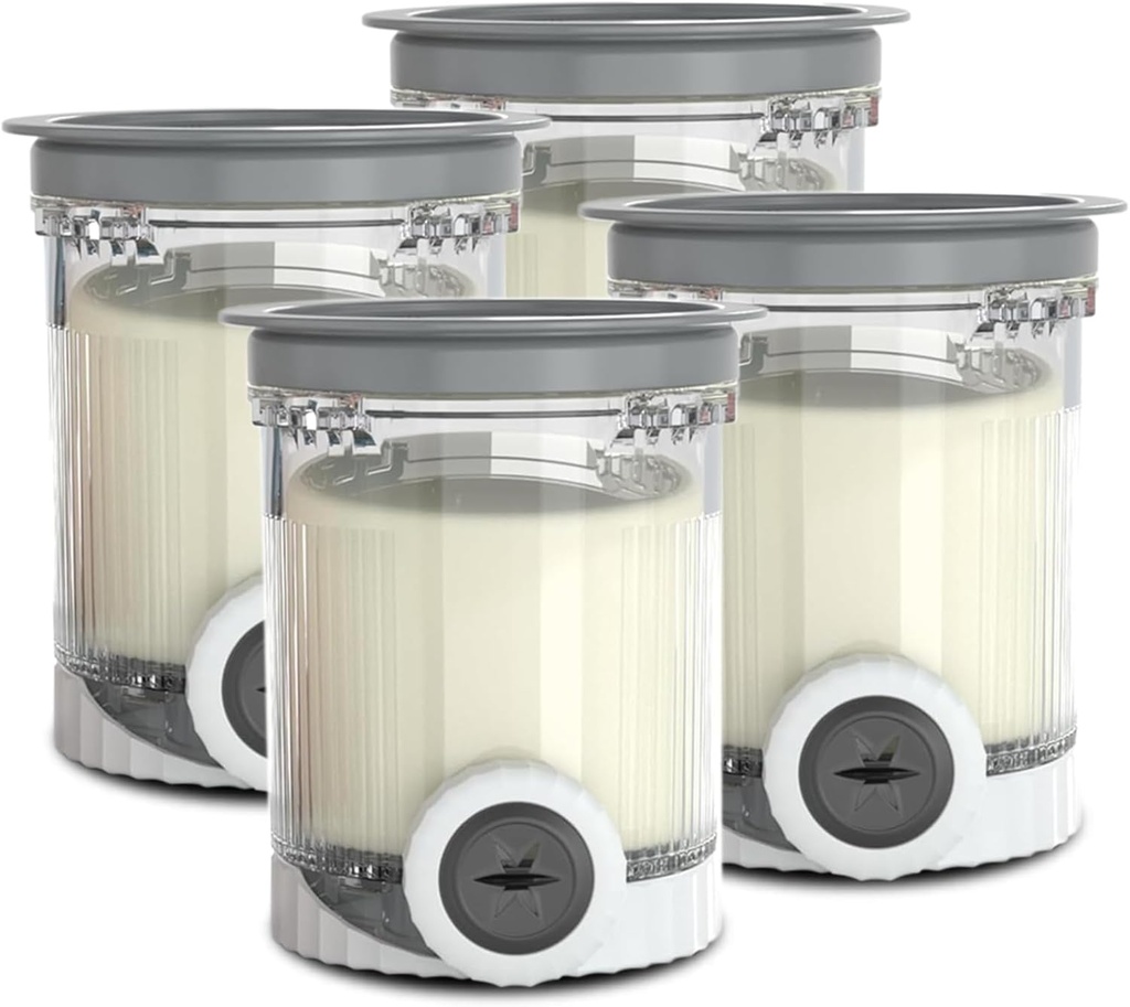 Pints and Lids for Ninja Swirl by Creami NC700 Series Creami Deluxe Ice Cream Makers, BPA-Free & Dishwasher Safe, Gray Lids, 4 Pack, 16OZ Ice Cream Storage Containers Clear Cups (Clear-Gray 4 Pack)