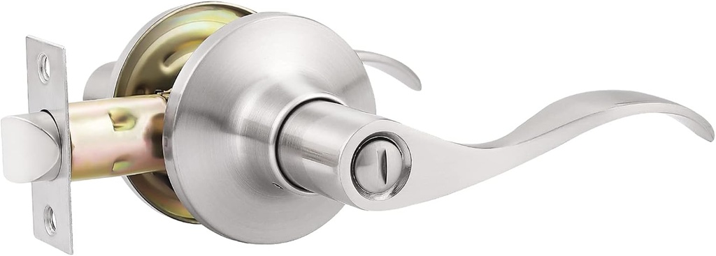 GOBEKOR 1 Pack Privacy Door Levers Brushed Nickel Lever Door Handles Interior for Bedroom and Bathroom Door Locks Wave Door Handles