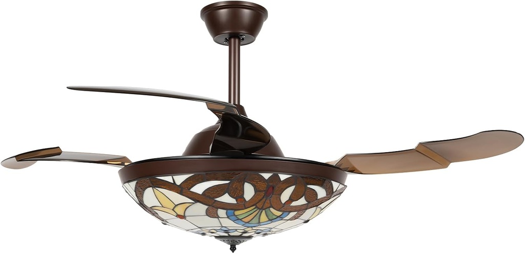 42 Inch Invisible Ceiling Fan, Retractable Chandelier Ceiling Fans with Variable Illumination Modes and 6 Wind Speed Gears for Bedroom, Living Room