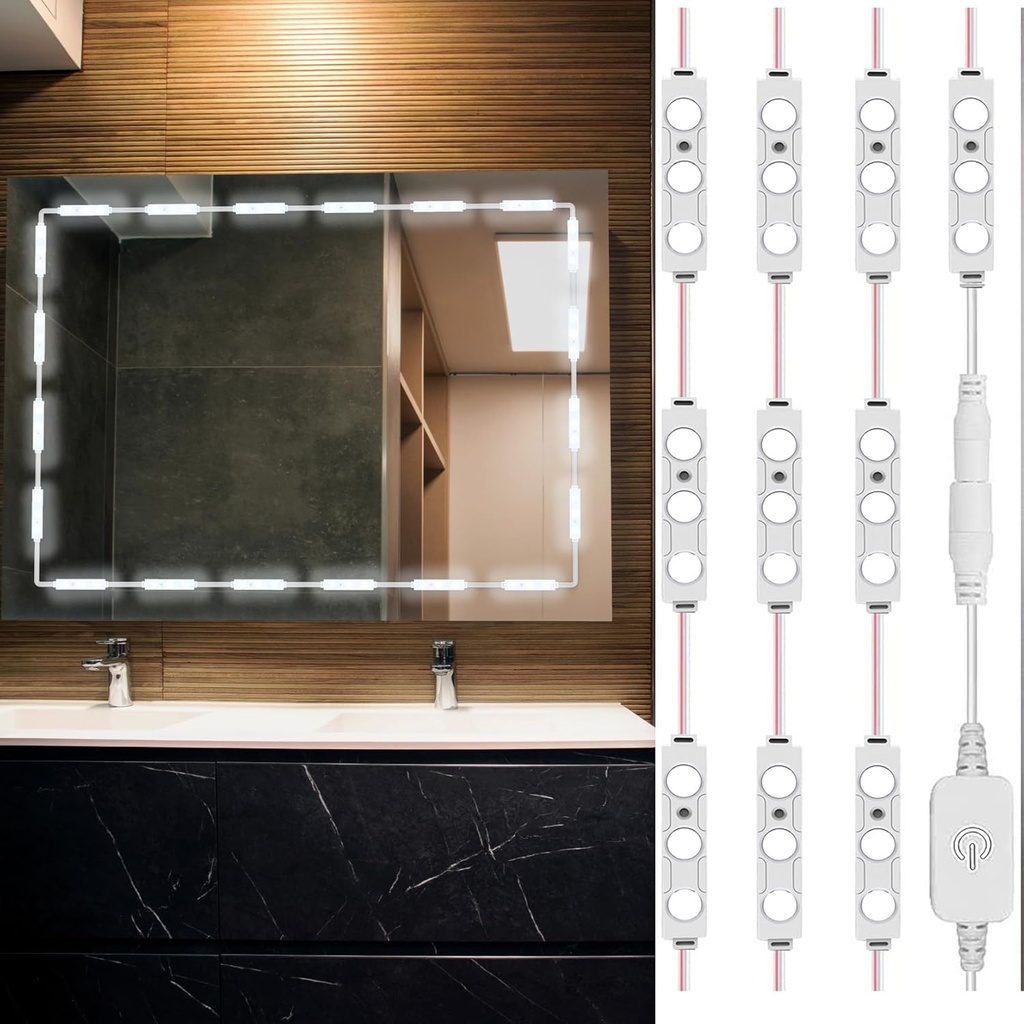 Mirror Lights, 10ft Hollywood Style LED Vanity Mirror Light, Dimmable Ultra Bright White Touch Control Light Strip for Makeup Vanity & Bathroom Mirror (Mirror Not Included)