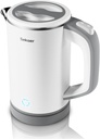 Sekaer Small Electric Tea Kettle Stainless Steel 0.8L Portable Travel Hot Water Boiler, Mini Electric Coffee Kettle with Auto Shut-Off & Boil Dry Protection, Cordless Base & White