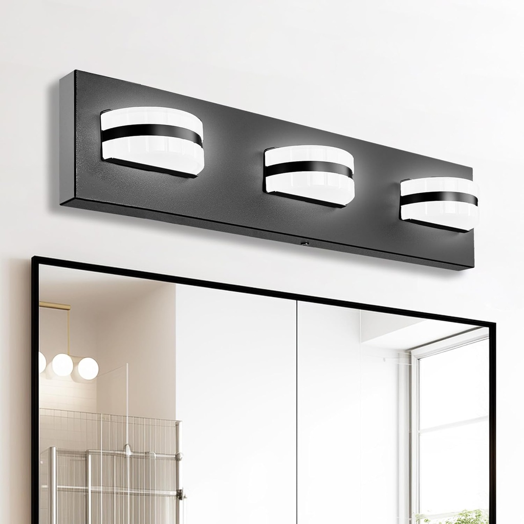 LED Bathroom Vanity Light, 3-Lights, Cool White, 5000K, Black Modern Matte Bathroom Lighting, Fixtures Equivalent to Incandescent, 130W for Over Mirror Vanity Lights, ETL Certified (1 Pack)