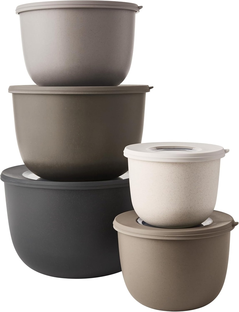 10-Piece Wheat Straw Mixing Bowl Set With Lids, Microwaveable, 5 Bowls and 5 Lids - Grey