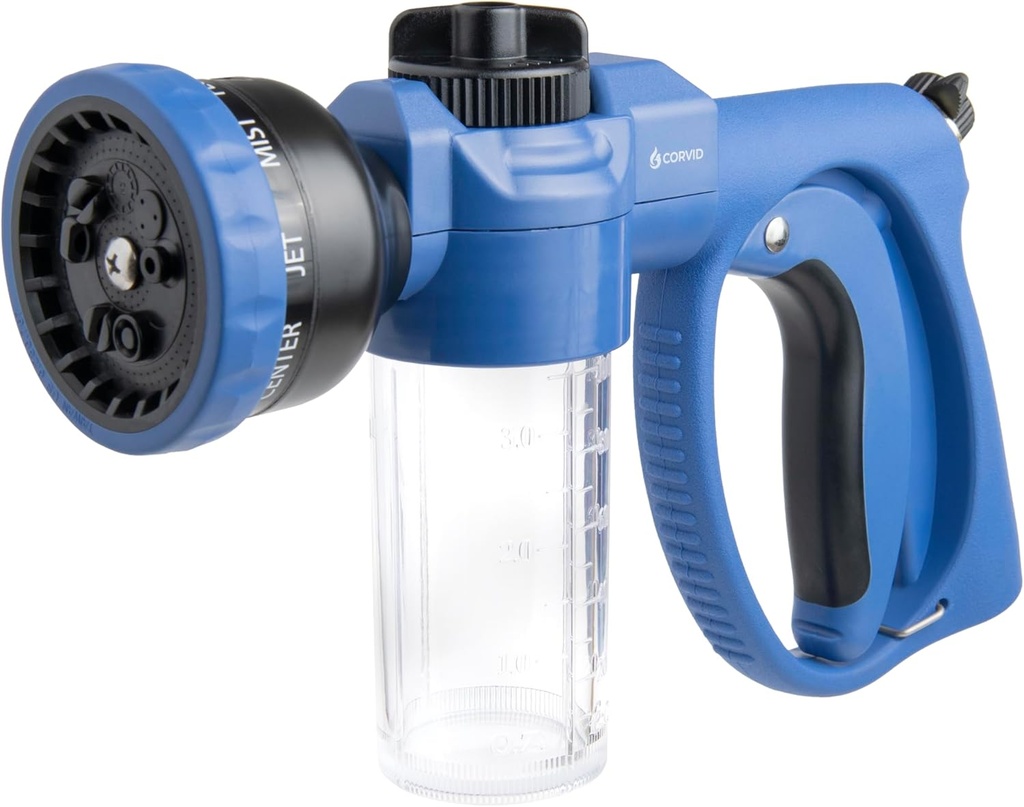 Adjustable Nozzle with Soap Dispenser, 8-Pattern Spray Hose Nozzle for Cleaning Cars, House, and Pets - Lightweight Plastic Design