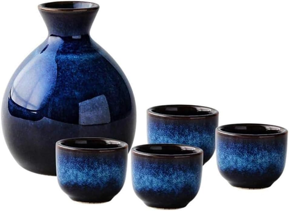 Blue Sake Set Ceramic Japanese Sake Set Gift,Gradient Painted Glaze Japanese Traditional Sake Set,Blue Wine Set,Porcelain Cups Crafts Wine Glasse for Hot or Cold Sak blue