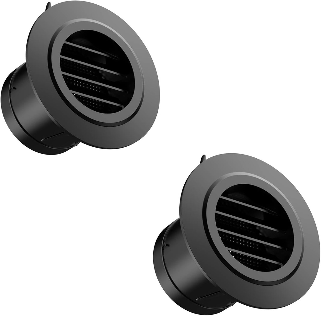 Soffit Vents 3 Inch, Hon&Guan Soffit Exhaust Vent Exterior Round Vent Cover with Built-in a Fly Screen for Bathroom Office Home, Black, 2Pcs