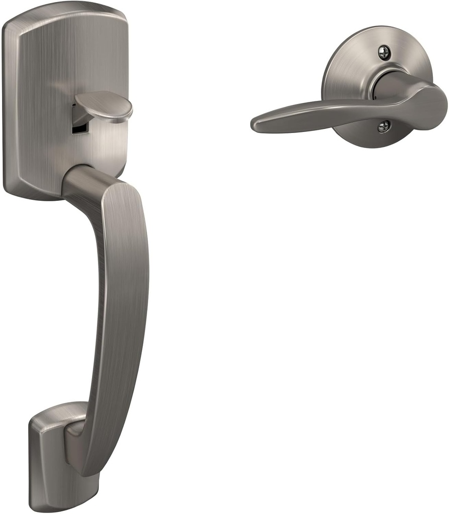 Schlage FE285 GRW 619 DEL RH Greenwich Front Entry Handleset with Right Handed Delfayo Door Lever, Lower Half Grip, Satin Nickel