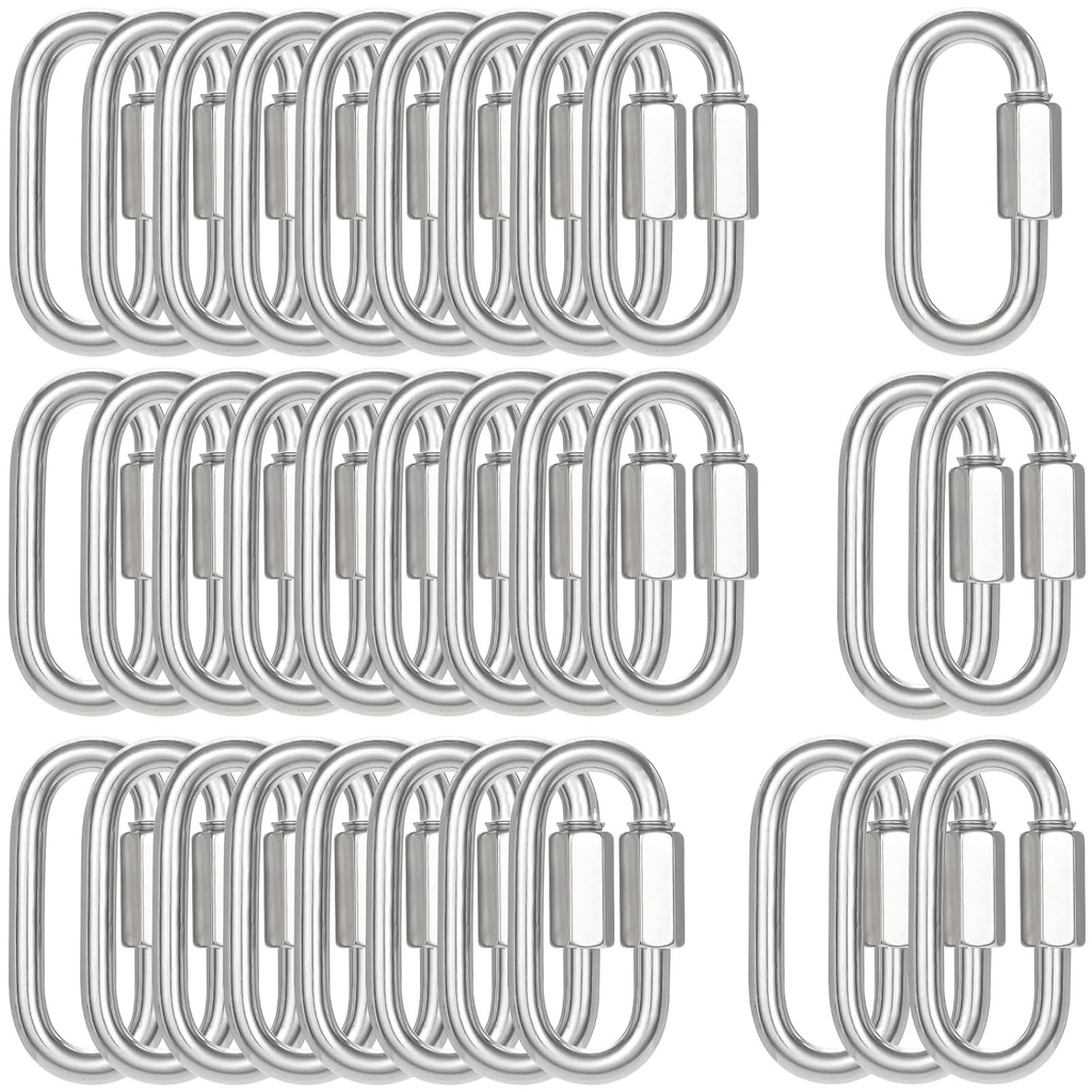 100PCS 2.36 Inches Quick Links, M6 Screw Chain Links Heavy Duty Chain Links, 1/4" Galvanized Steel Locking Carabiners for Connecting Hammock, Key Chain, Pet Leash,Gym,Camping,875 Lbs Capacity