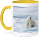 3dRose Norway, Svalbard, pack ice, female polar bear, Ursus maritimus. 15oz Two-Tone Yellow Mug