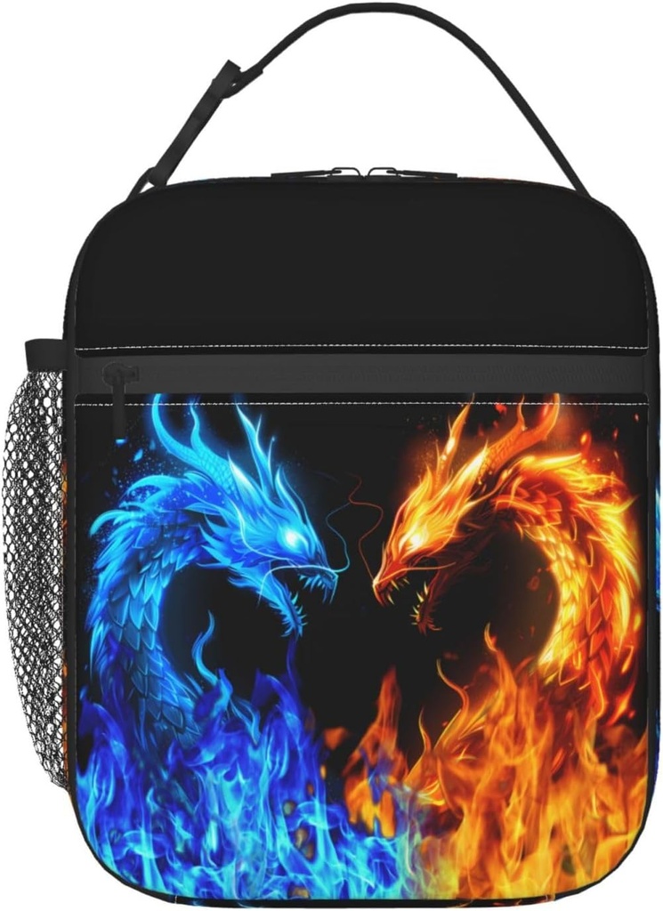 Abstract Blue Orange Fire Dragon Lunch Bag Women Men Insulated Reusable Lunch Bags Leakproof Thermal Cooler Lunch Bag Box Meal Prep for Adults Work Office