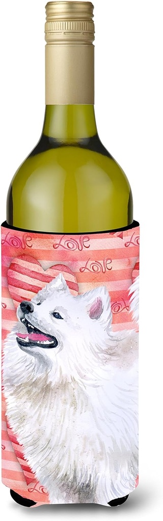 Caroline's Treasures BB9778LITERK Samoyed Love Wine Bottle Hugger, Red Bottle Cooler Sleeve Hugger Machine Washable Collapsible Insulator Beverage Insulated Holder