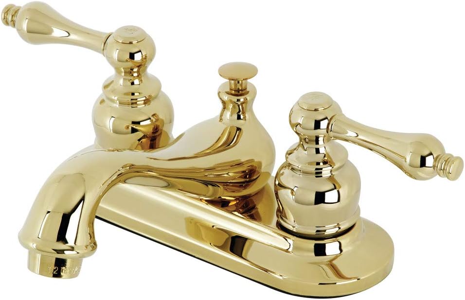 Kingston Brass KB602ALB Restoration 4" Centerset Bathroom Faucet, Brass Pop-Up, Polished Brass