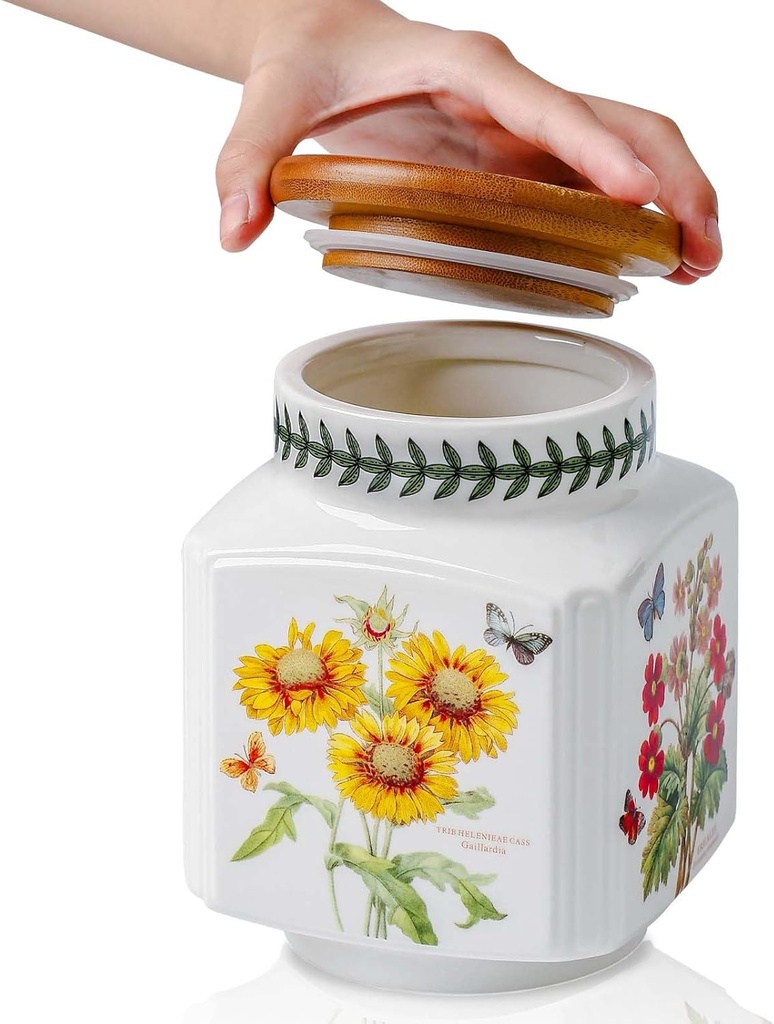 KXZ Ceramic Kitchen Canister Set – 43 oz Airtight Ceramic Jar with Bamboo Lid & Silicone Seal, 6.5″ × 4.6″, Four‑Sided Pattern Designs – Ideal for Coffee, Sugar, Flour Storage