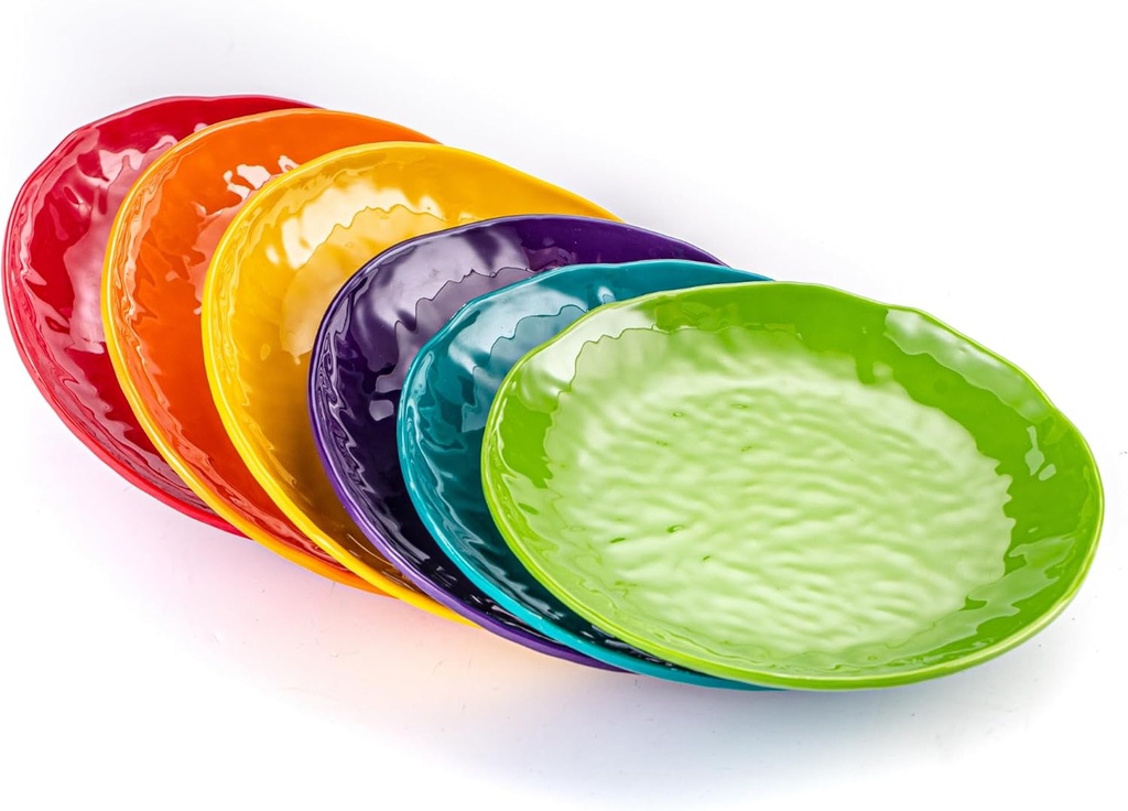 6.7-Inch Melamine Dessert Plates (Set of 6) - Unbreakable and Reusable Dinnerware with Ceramic Feel, Stackable and Dishwasher-Safe (Multi-color)
